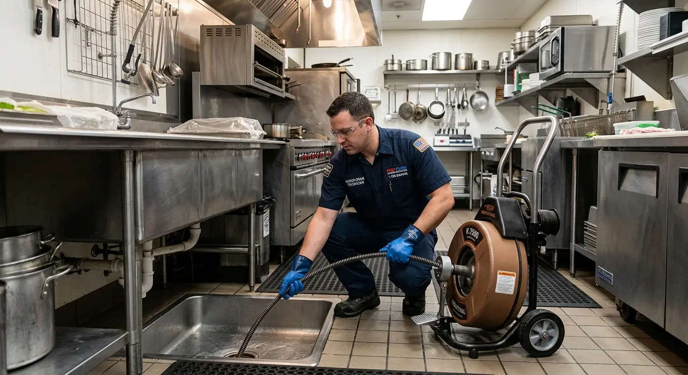 Commercial drain cleaning service in a restaurant kitchen in West Bountiful