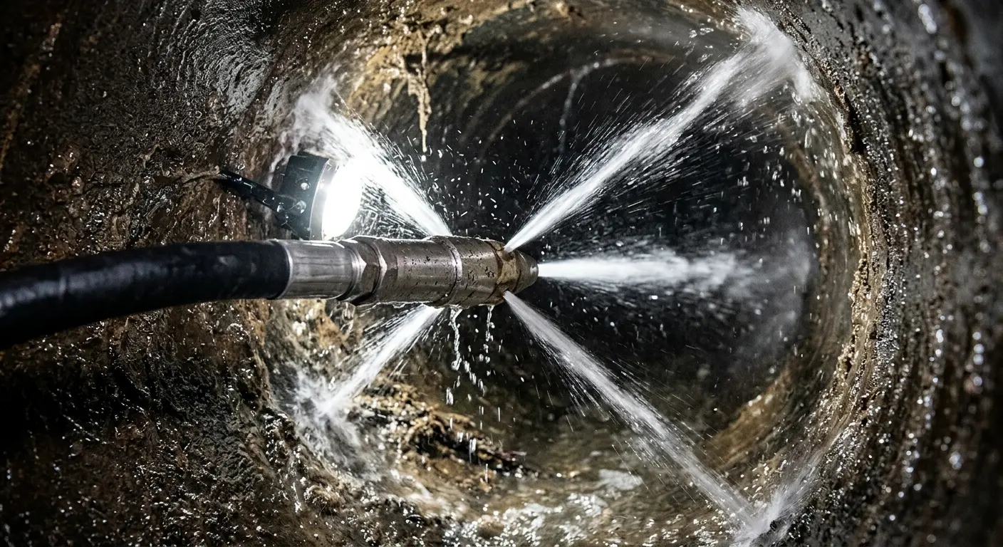 High-pressure hydro jetting nozzle cleaning sewer pipe for Storm Drain Cleaning in West Bountiful